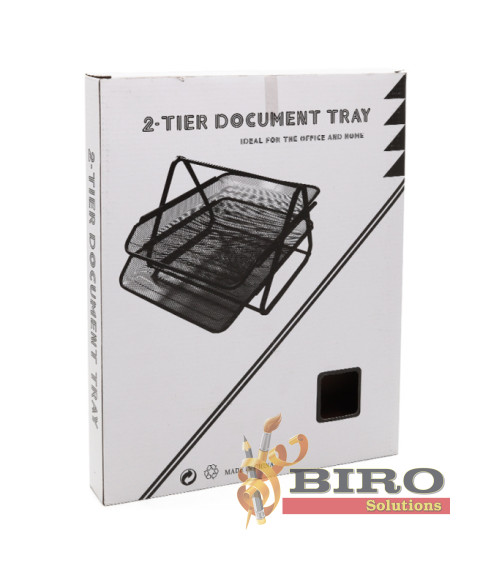 Tavă pentru hîrtie orizontală, 2 nivele, metal tip plasa, negru